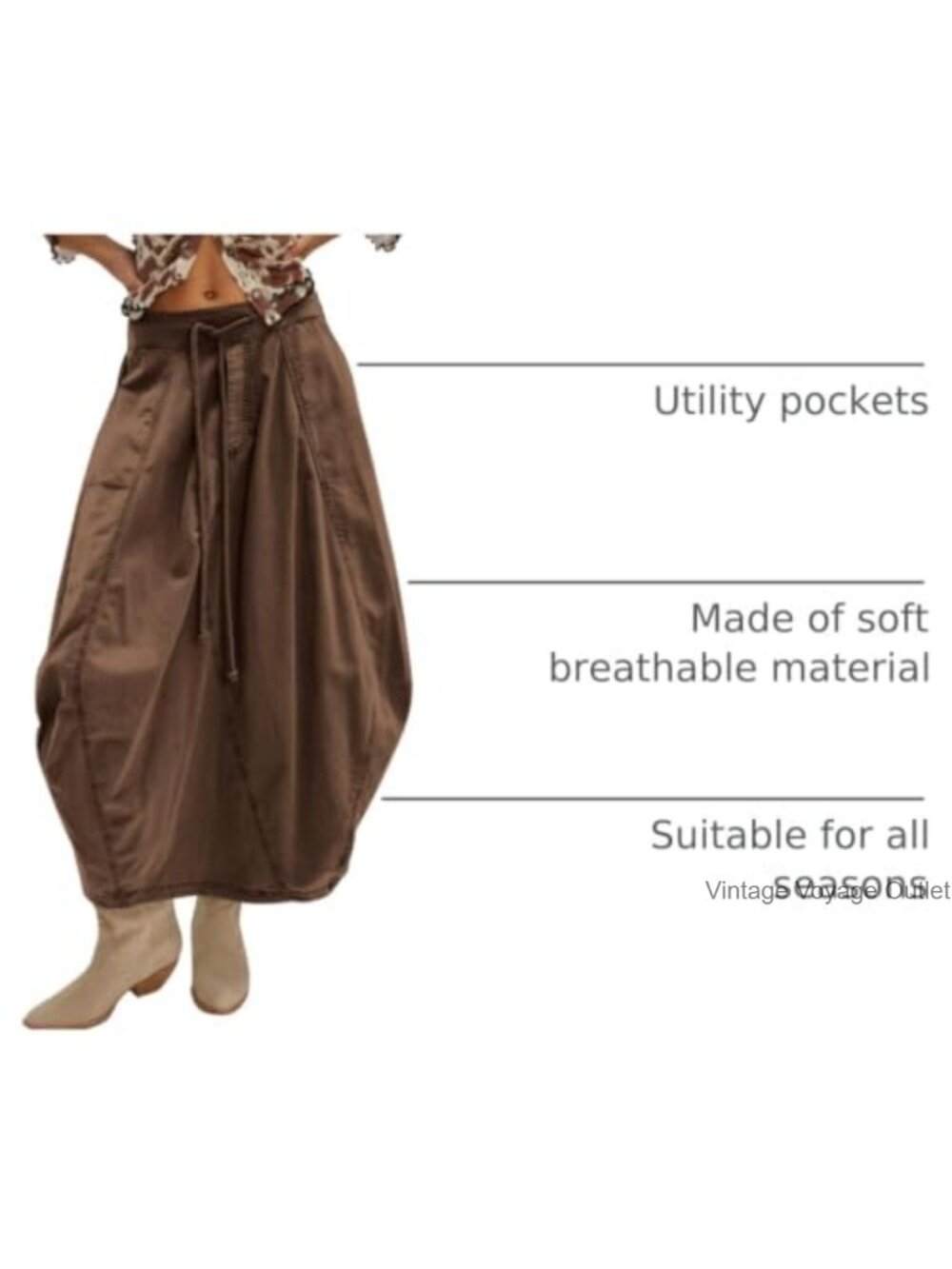 Women Poplin Parachute Midi Skirt Baggy Y2K Cargo Streetwear - Picture 3 of 5